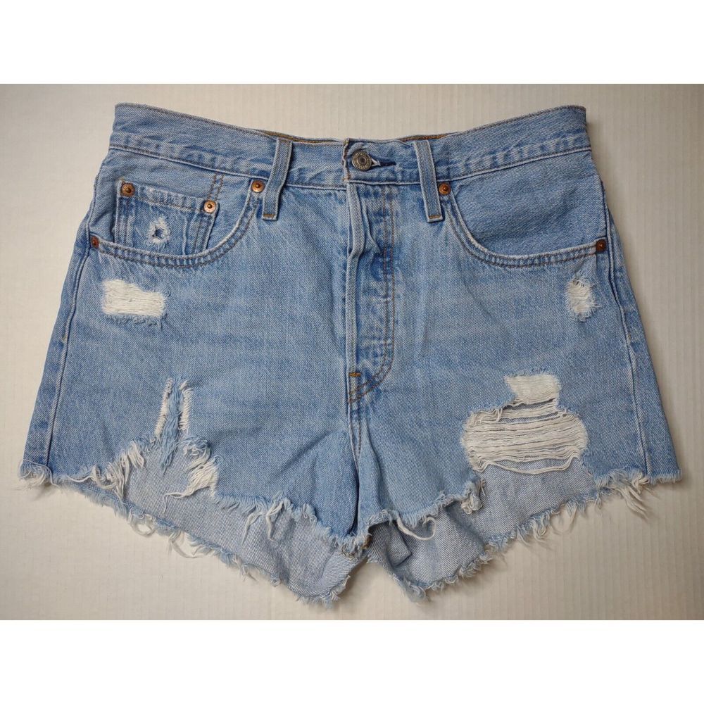 Levi's 501 Shorts Cut Offs Women's Size 30 in. Blue Denim Light Wash Button Fly